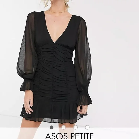 brown mini long sleeve dress Sheer Embellished Long Sleeve A-Line Mini Dress in Deep Cocoa - 8
